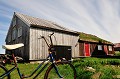 Nombre de maisons sur l'île de Flatey sont coiffées de tourbe pour lutter contre le froid... flatey,islande. 