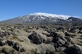 Le volcan Snaefellsjökull, situé à l'ouest de la péninsule de Snaefellsnes, à 120 km de Reykjavik, a servi de porte d'entrée au "Voyage au centre de la terre", premier roman de Jules Verne, publié en 1864. Au premier plan, des champs de lave recouverts d'une mousse couleur vert de gris. L'Islande compte pas moins de 500 mousses et plantes hépatiques. Elles préparent l'arrivée des herbes, des fougères puis des arbres... snaefellsjokull,volcan,verne,islande. 