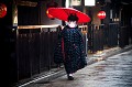 Appelée Geiko à Kyôto, la Geisha symbolise le charme, l'éducation, l'intelligence et la beauté. Formée pendant cinq ans dans une Okiya, elle maîtrise les arts d'agrément que sont la conversation, la danse, le chant, la poésie, la pratique d'un instrument (le shamisen, un luth à long manche, la flûte hayashi ou le tambour tsuzumi). Elle est aussi initiée à la calligraphie et à l'art floral (ikebana). Elle parle plusieurs langues étrangères. Image réalisée dans le quartier Ponto Chô à Kyôto. kyôto,geisha,ponto,cho,japon. 